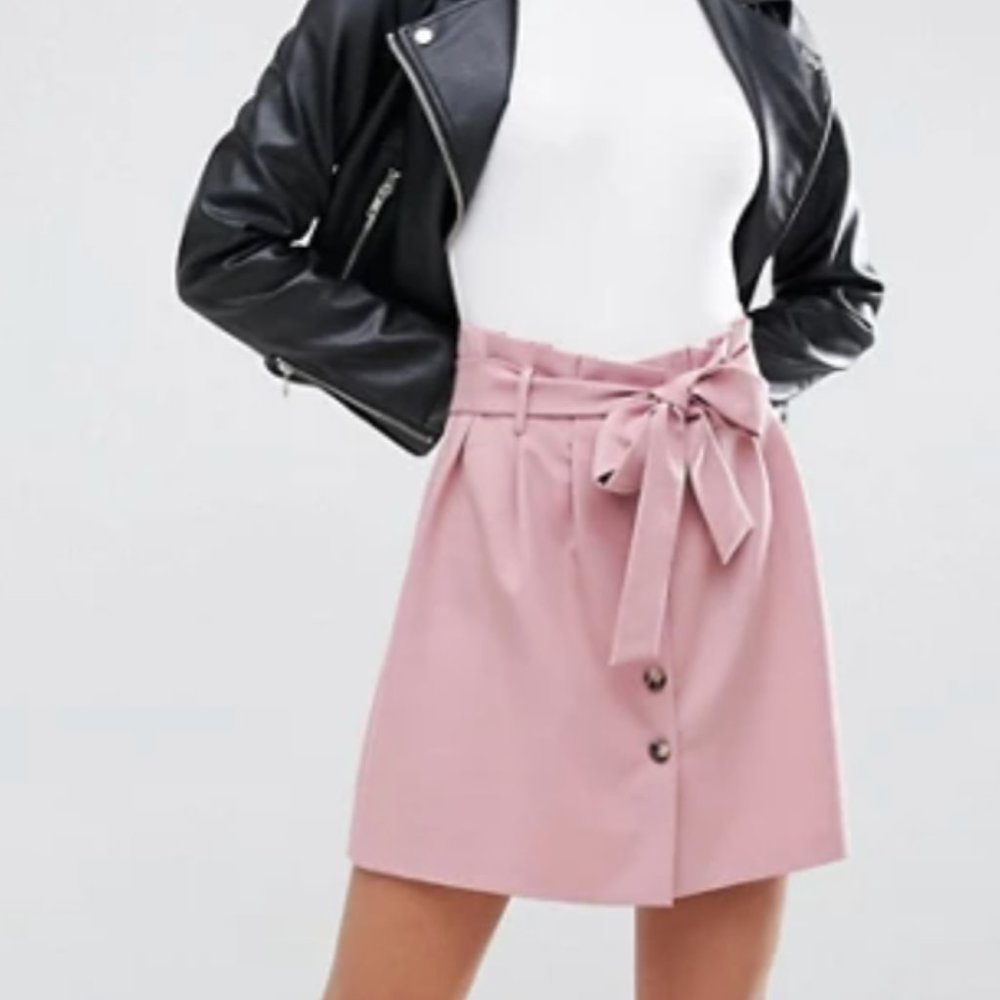 ASOS Tailored Paper Bag Waist Mini Skirt Pink Sz 4